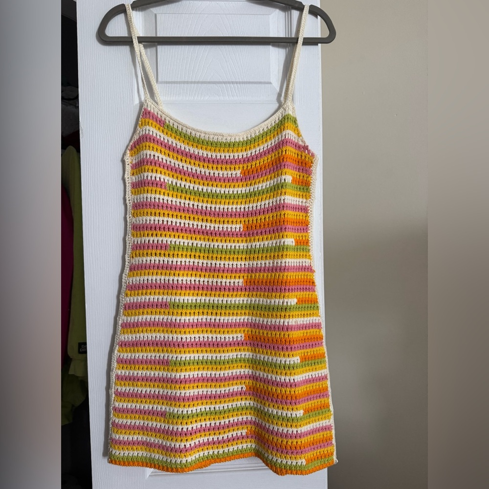 Rhea Open Stitch Mini Dress in Rainbow